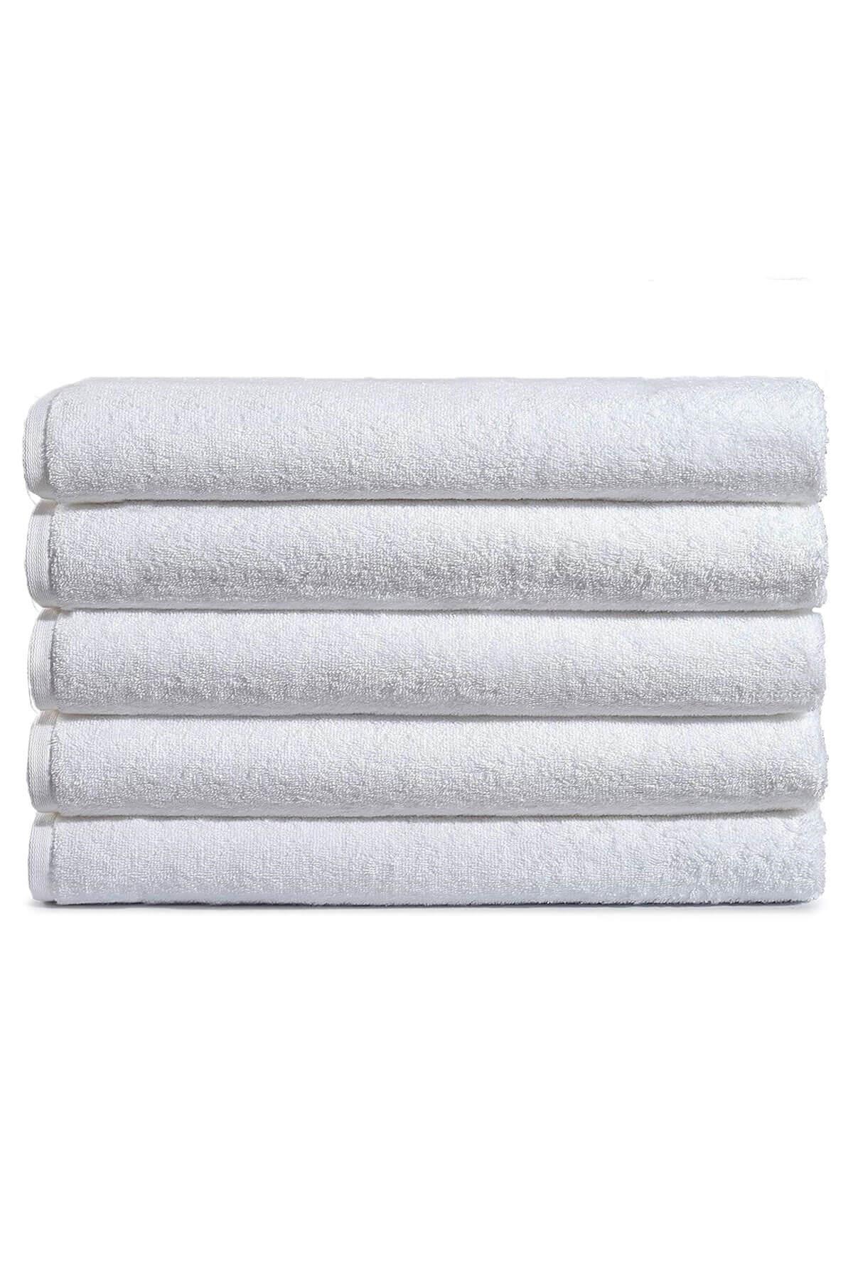 5 li Otel Banyo Havlusu %100 Pamuklu 70X150 Cm Beyaz 20/2 Ring 500 Gr