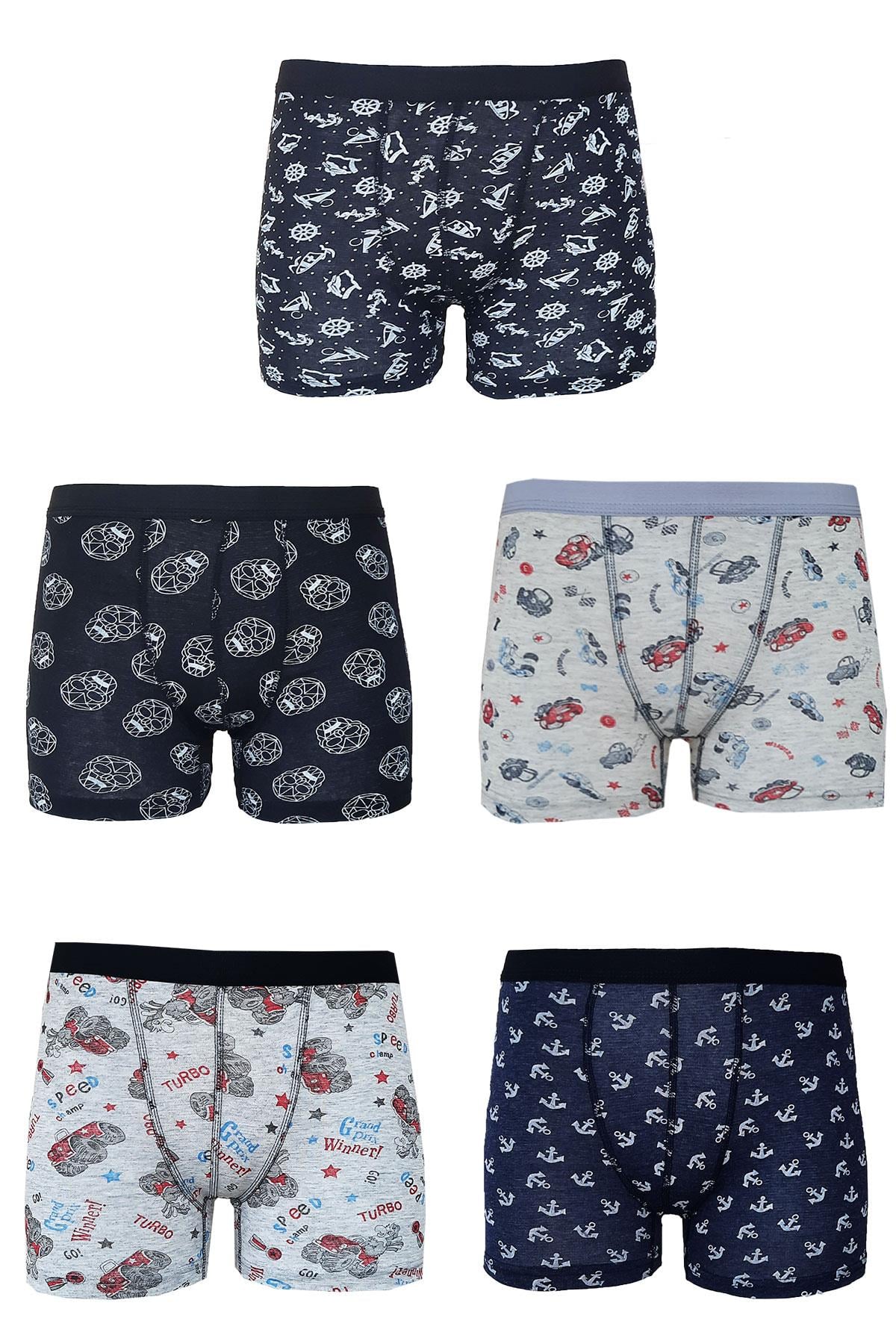 5li Erkek Çocuk Desenli Boxer Ekonomik İnce Pamuklu Paçalı Don