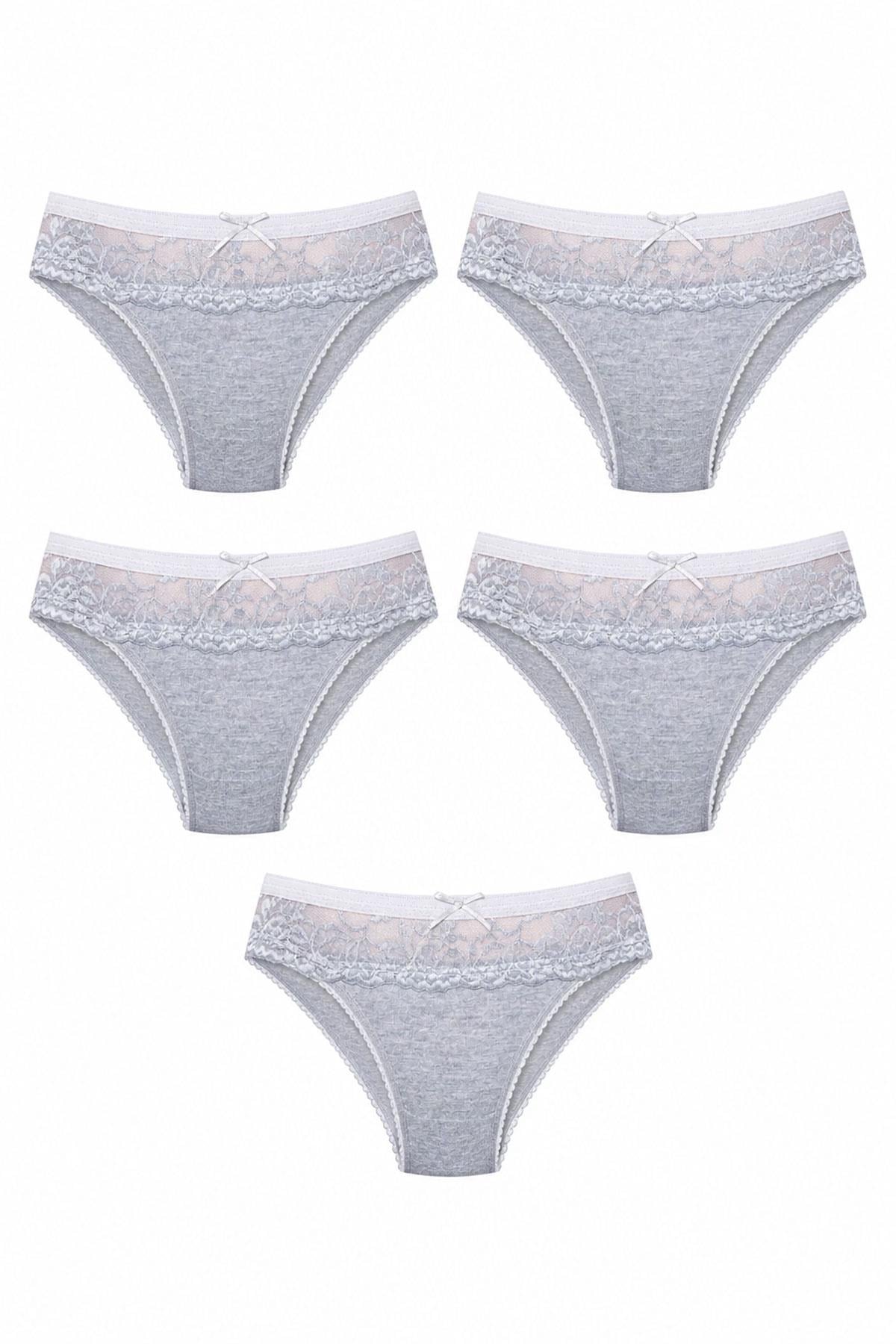 5'li Kadın Dantelli Pamuklu Bikini Külot Seti Funda