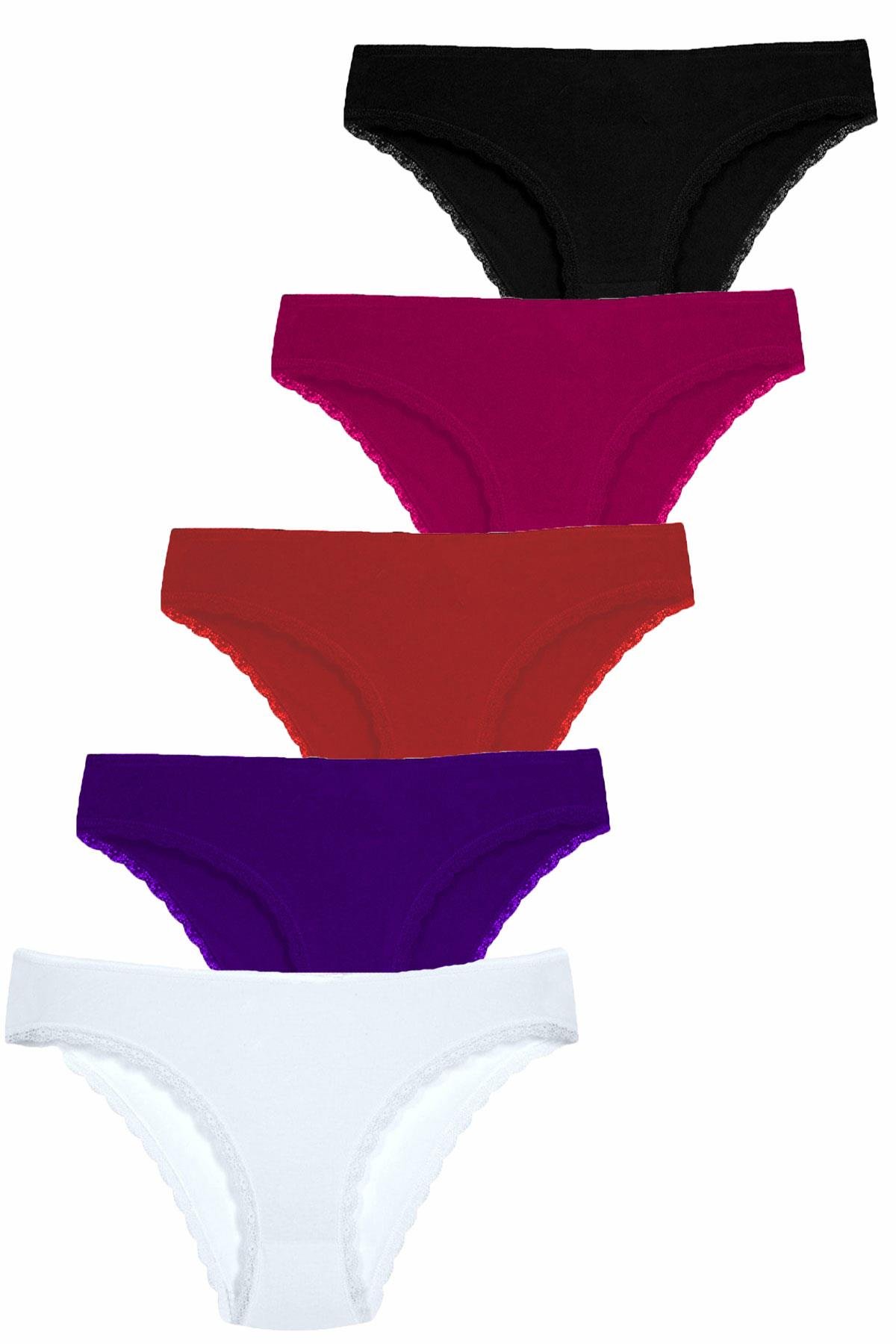 5li Kadın Pamuklu Bikini Külot İç Çamaşırı Paça Dantelli Kaliteli
