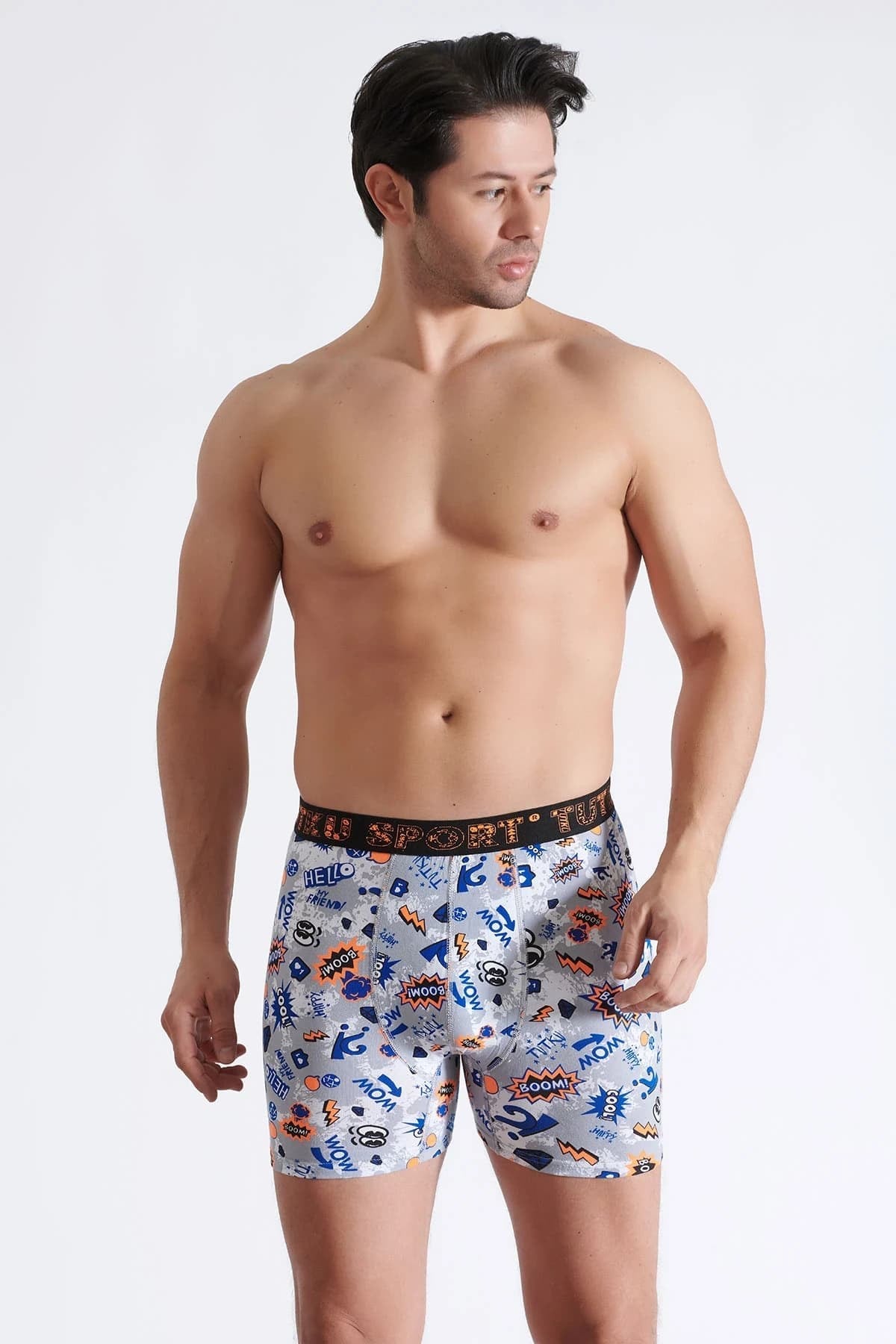 5li Tutku Erkek Boxer Desenli Likralı Pamuklu İç Çamaşırı  
