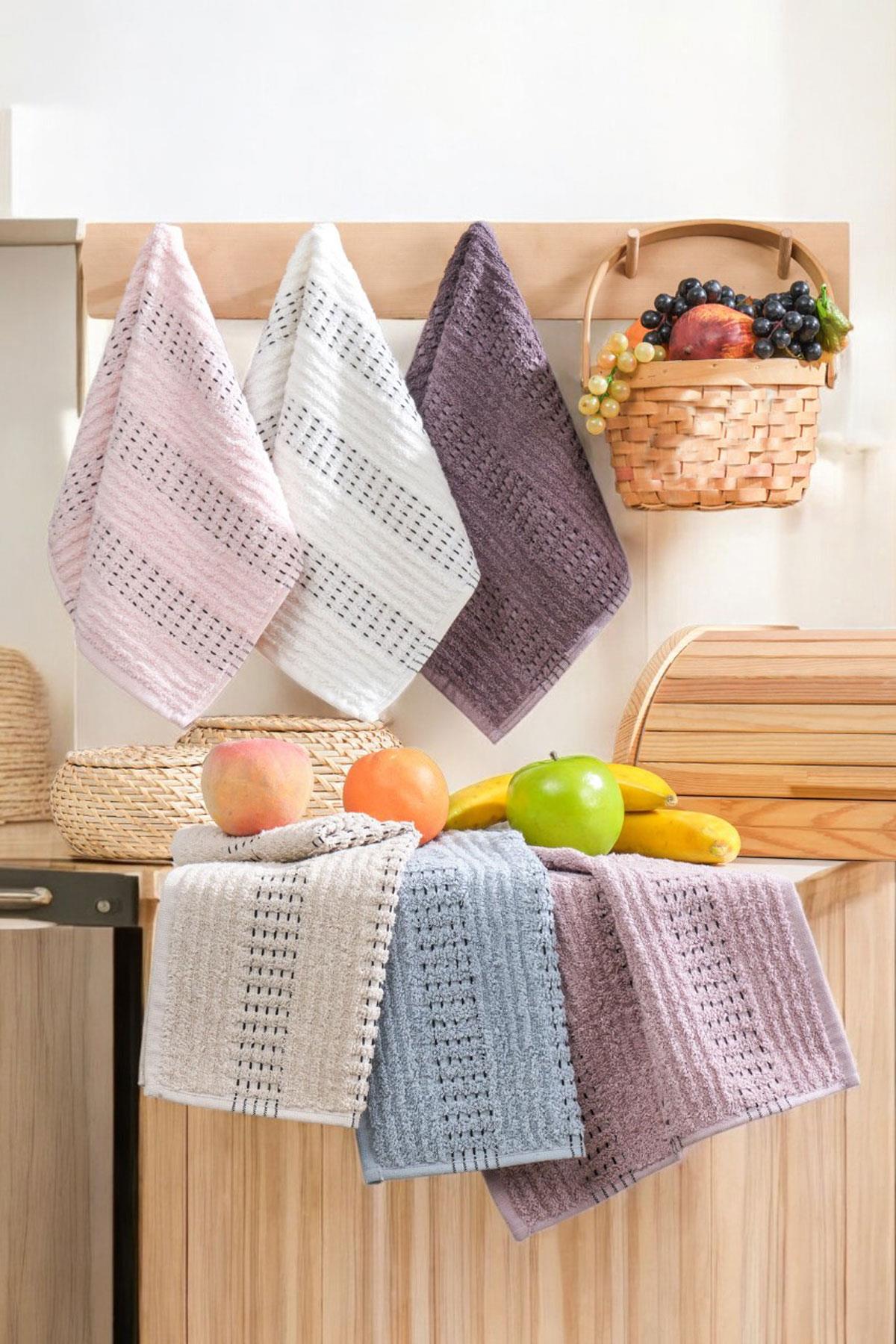 6 lı El Yüz Mutfak Havlusu Seti Zincir Desen 30 X 50 Cm