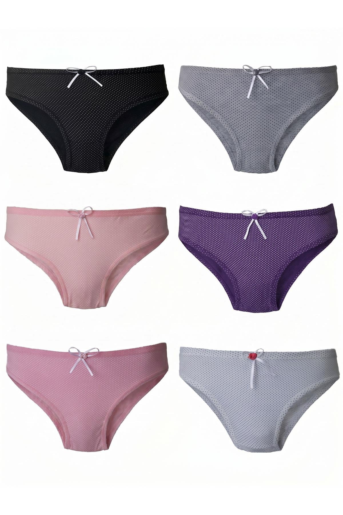6 lı Kadın Puantiyeli Karışık Renk Pamuklu Bikini Külot 728
