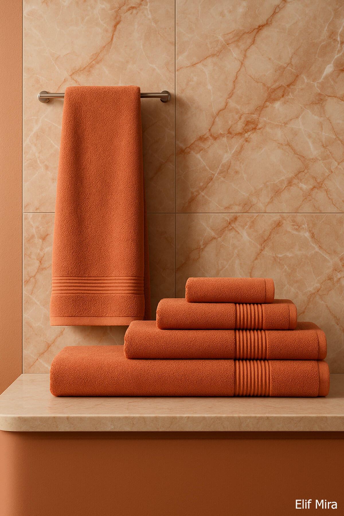 6 Parça Banyo Havlusu Seti %100 Pamuklu 70x140 cm Serenio