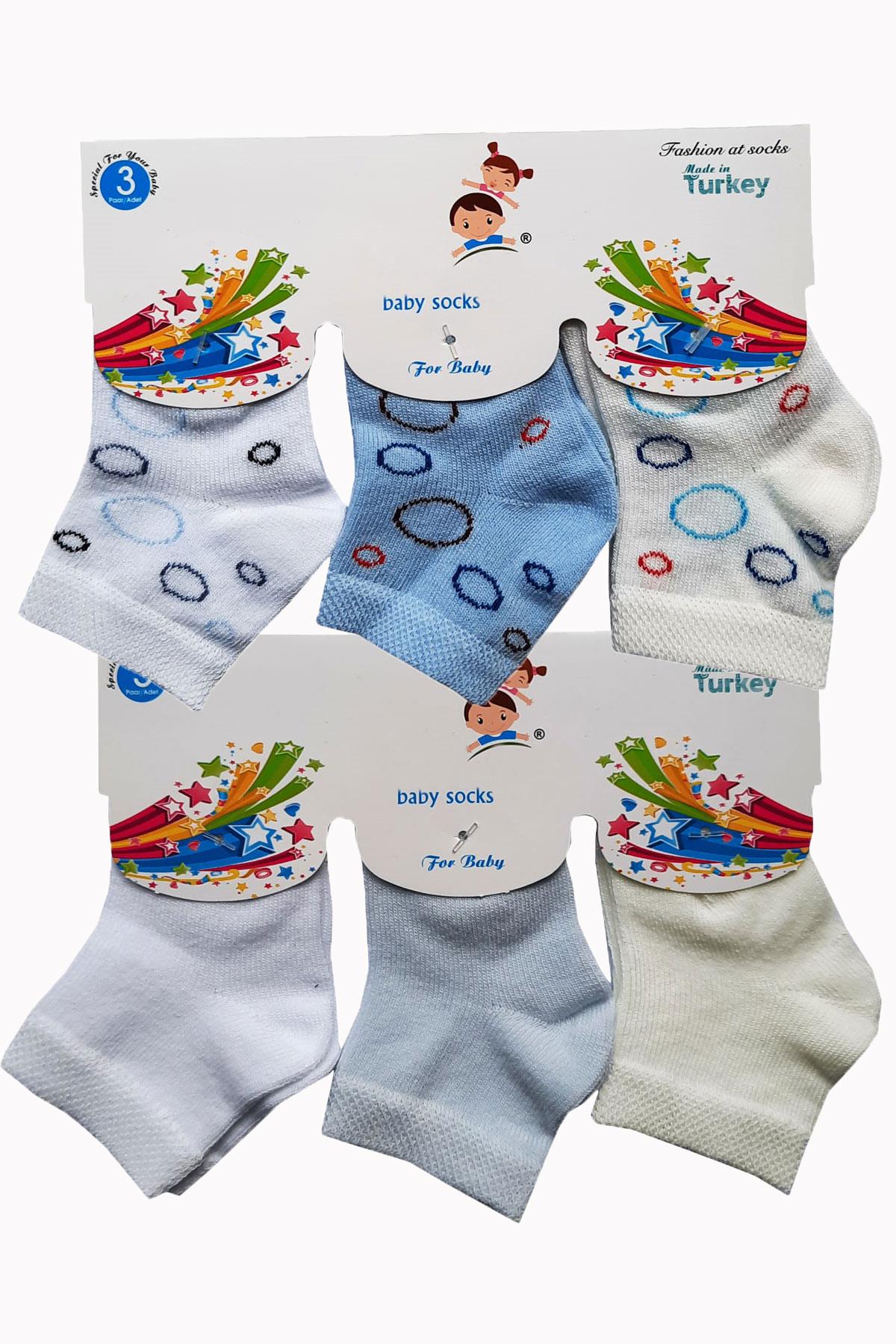 6lı Erkek Bebe Çorap Pamuklu Renkli Desenli Mevsimlik Rahat