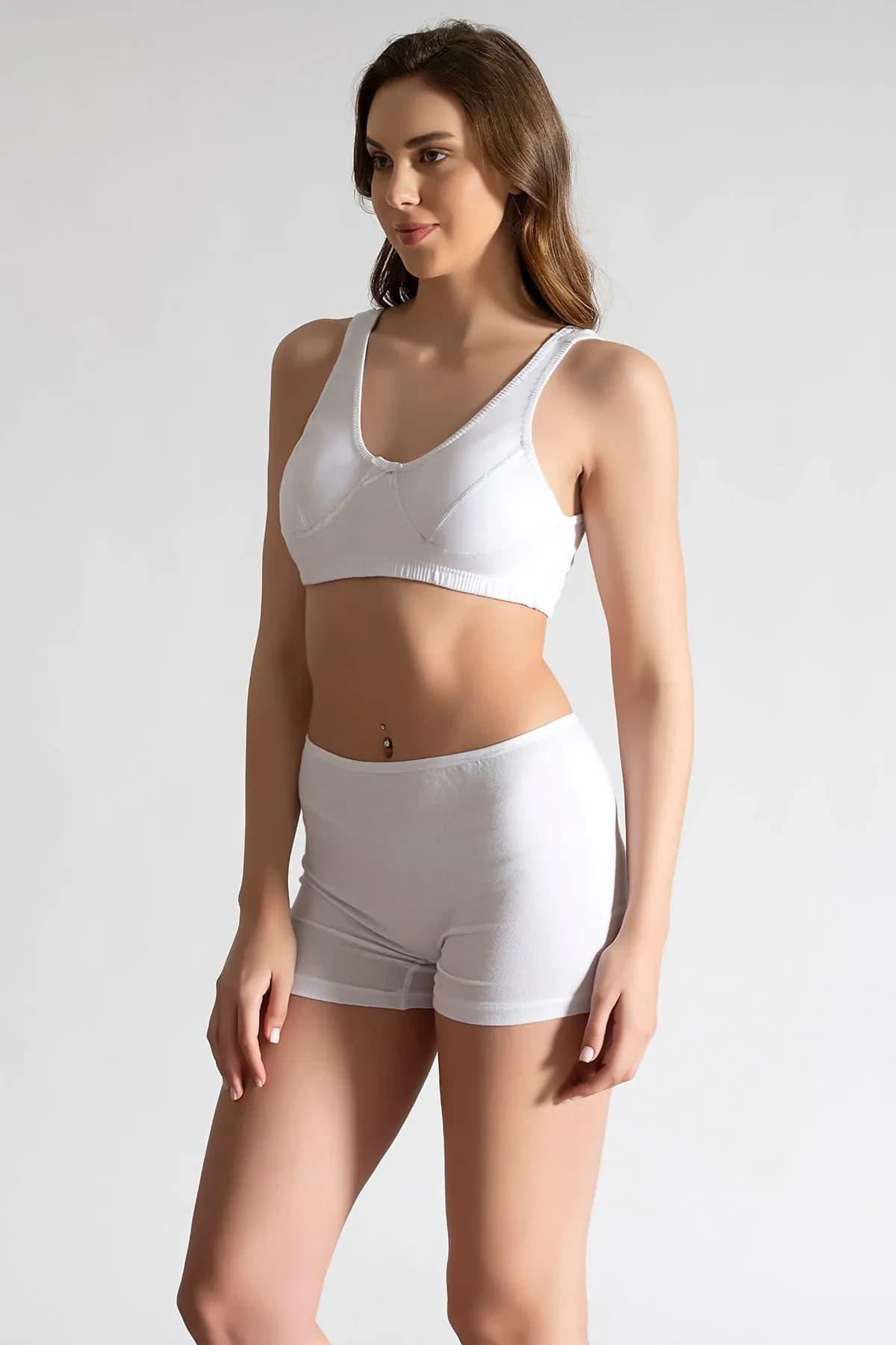 6lı Kadın Geniş Askılı Penye Anne Yarım Atlet Pamuklu Sütyen