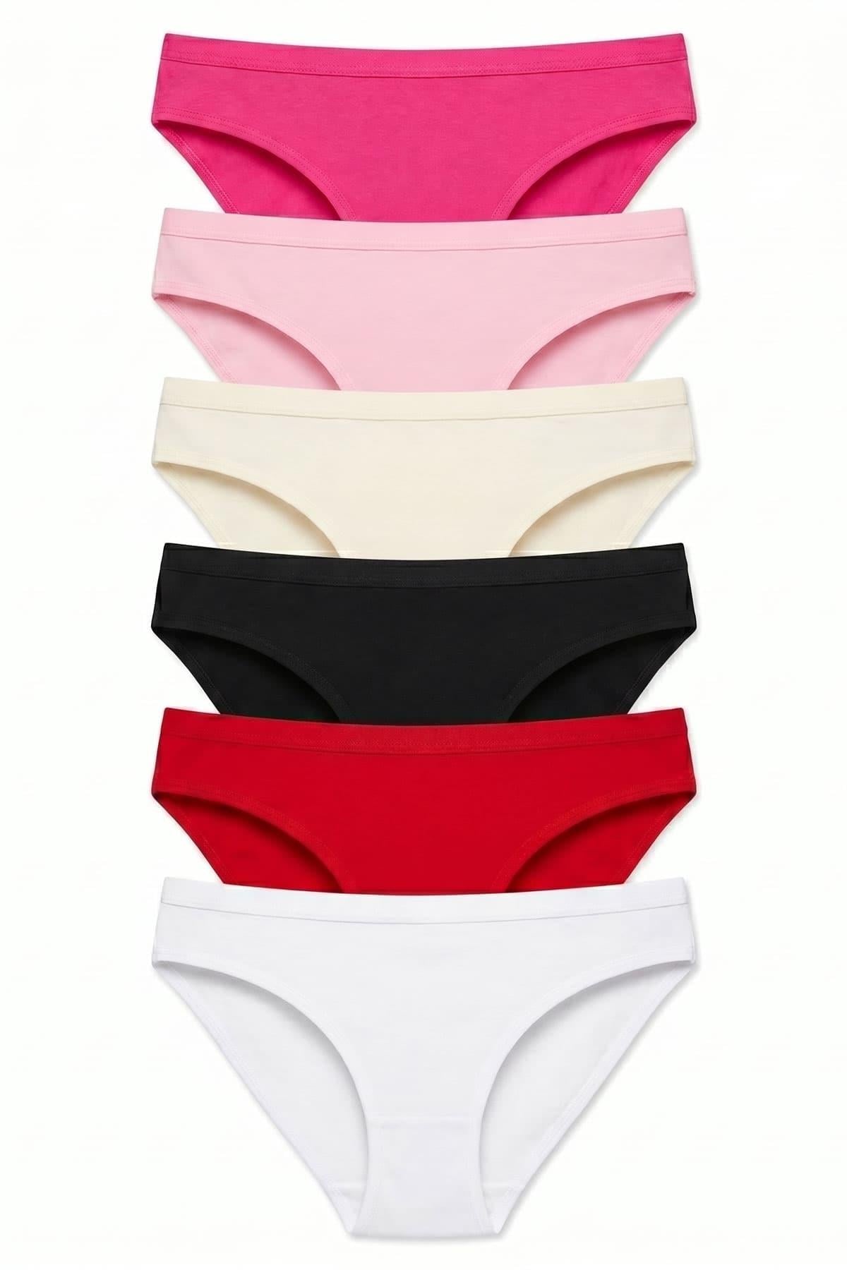 6'lı Kadın Pamuklu Bikini Külot Seti Renkli ve Esnek M-L Uyumlu