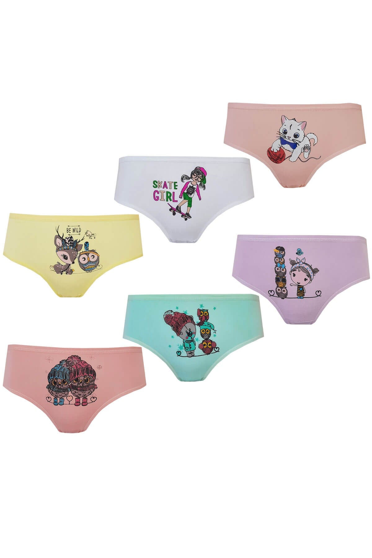 6lı Kız Çocuk Külot Renkli Desenli Baskılı Slip İç Çamaşırı 