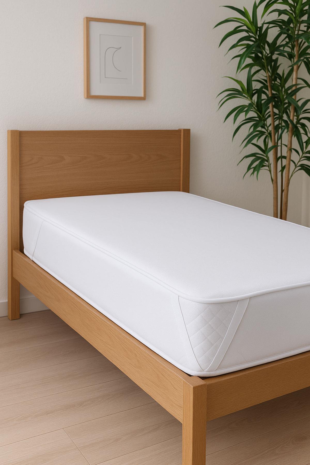 90x190 Sıvı Geçirmez Tek Kişilik Alez Pamuklu Köşe Lastikli