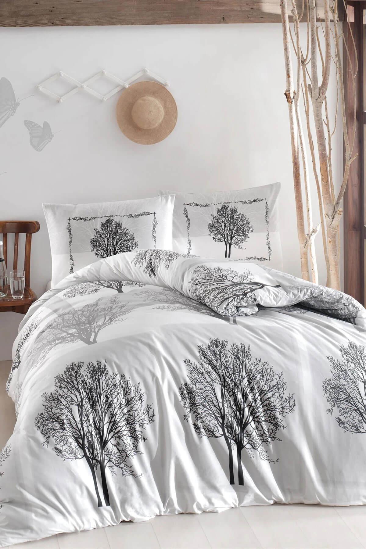 Altınbaşak Çift Kişilik Nevresim Takımı %100 Pamuk Ranforce Tree Gri