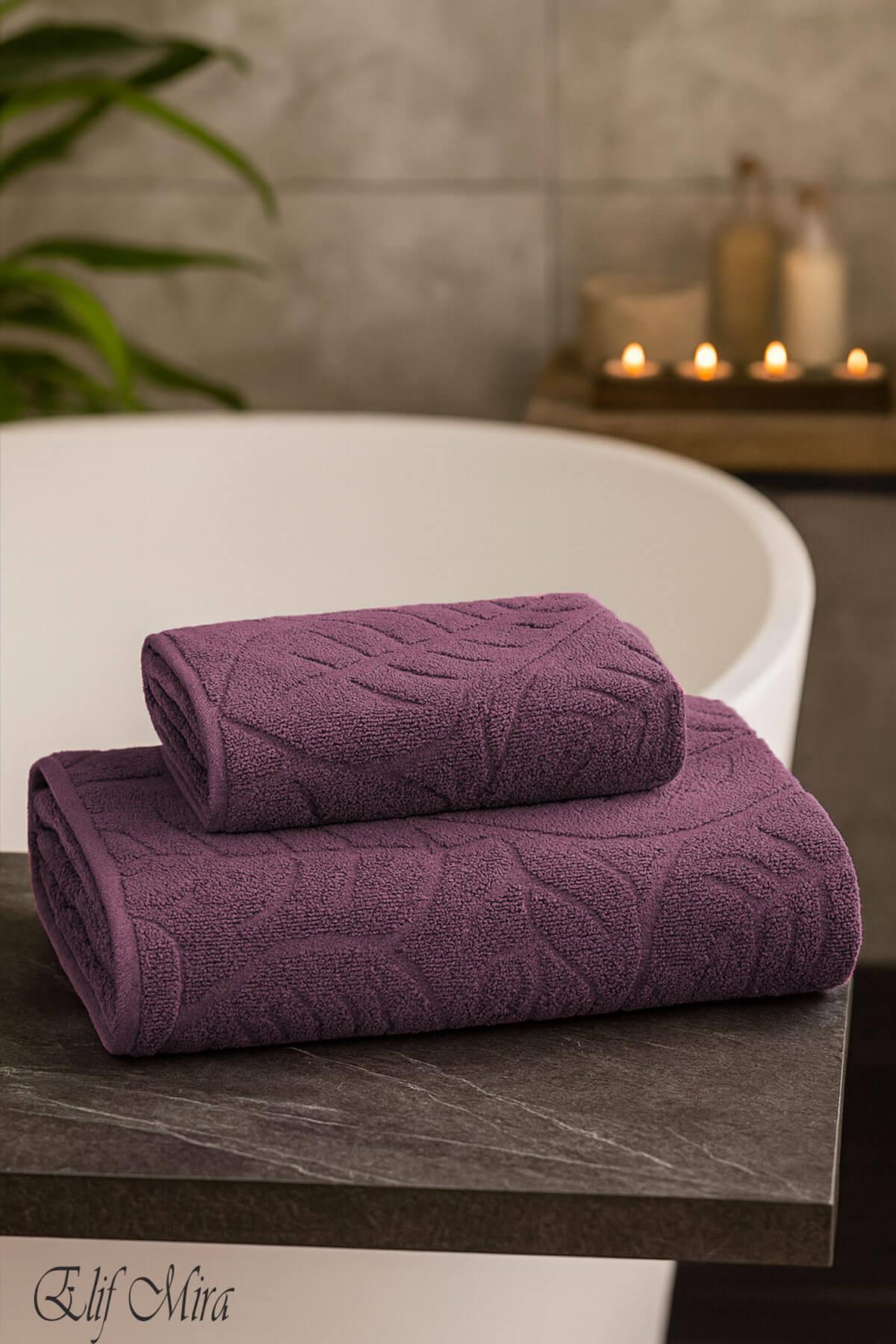 Banyo & Yüz Havlusu Seti Dokulu %100 Pamuk 90x150 + 50x90 cm – Foliva