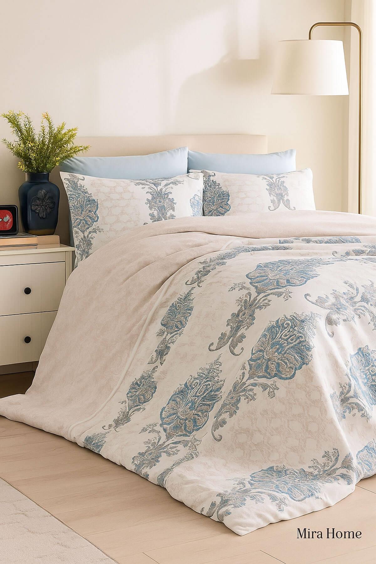 Çift Kişilik Nevresim Takımı Pamuklu Mavi Asalet