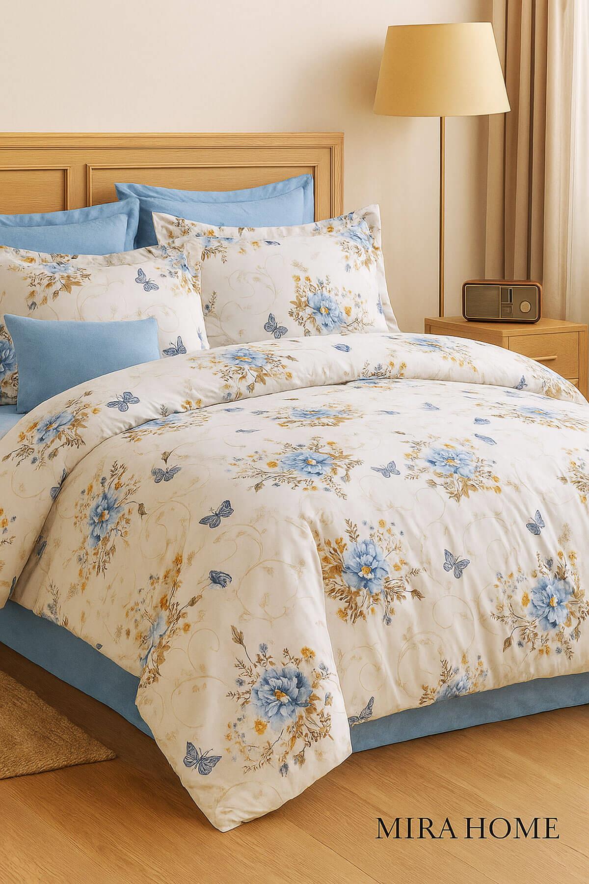 Çift Kişilik Nevresim Takımı Pamuklu Mavi Kelebek