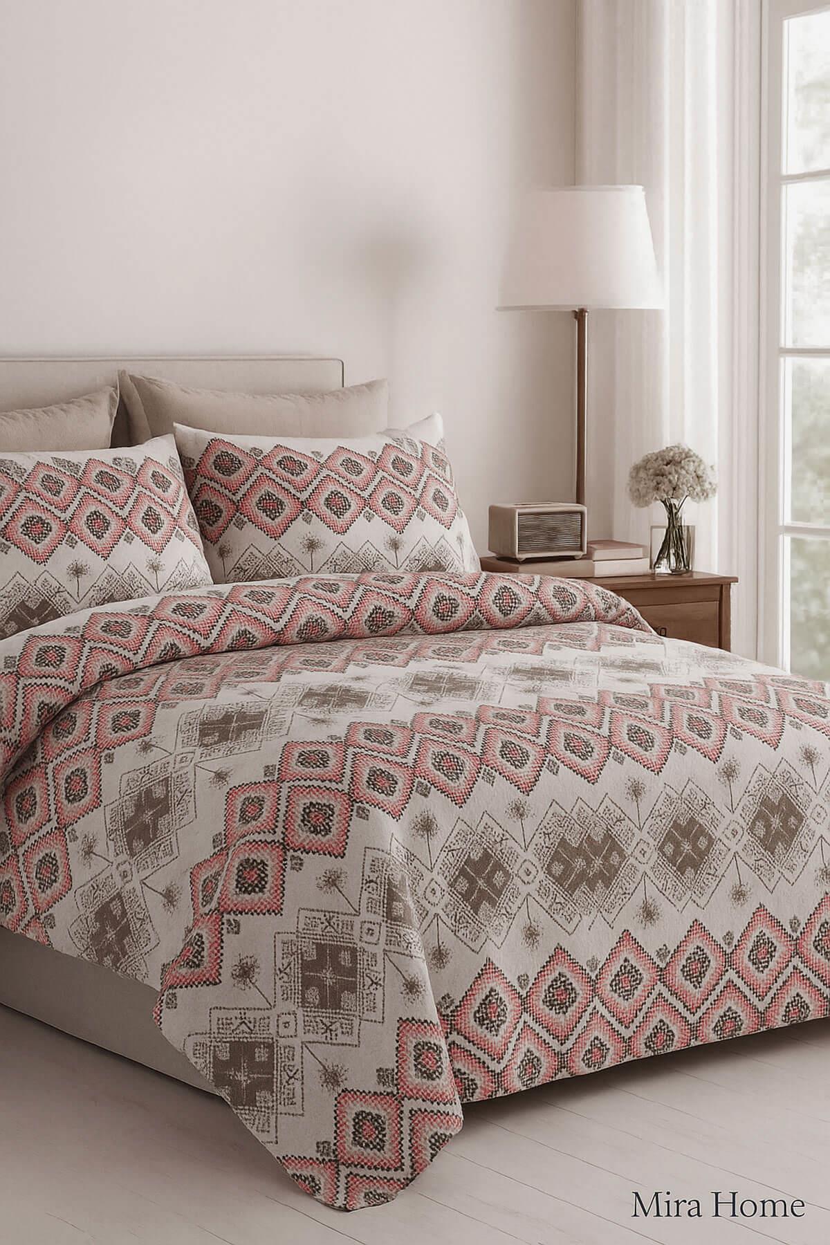 Çift Kişilik Pamuklu Nevresim Takımı Kareli Motifli