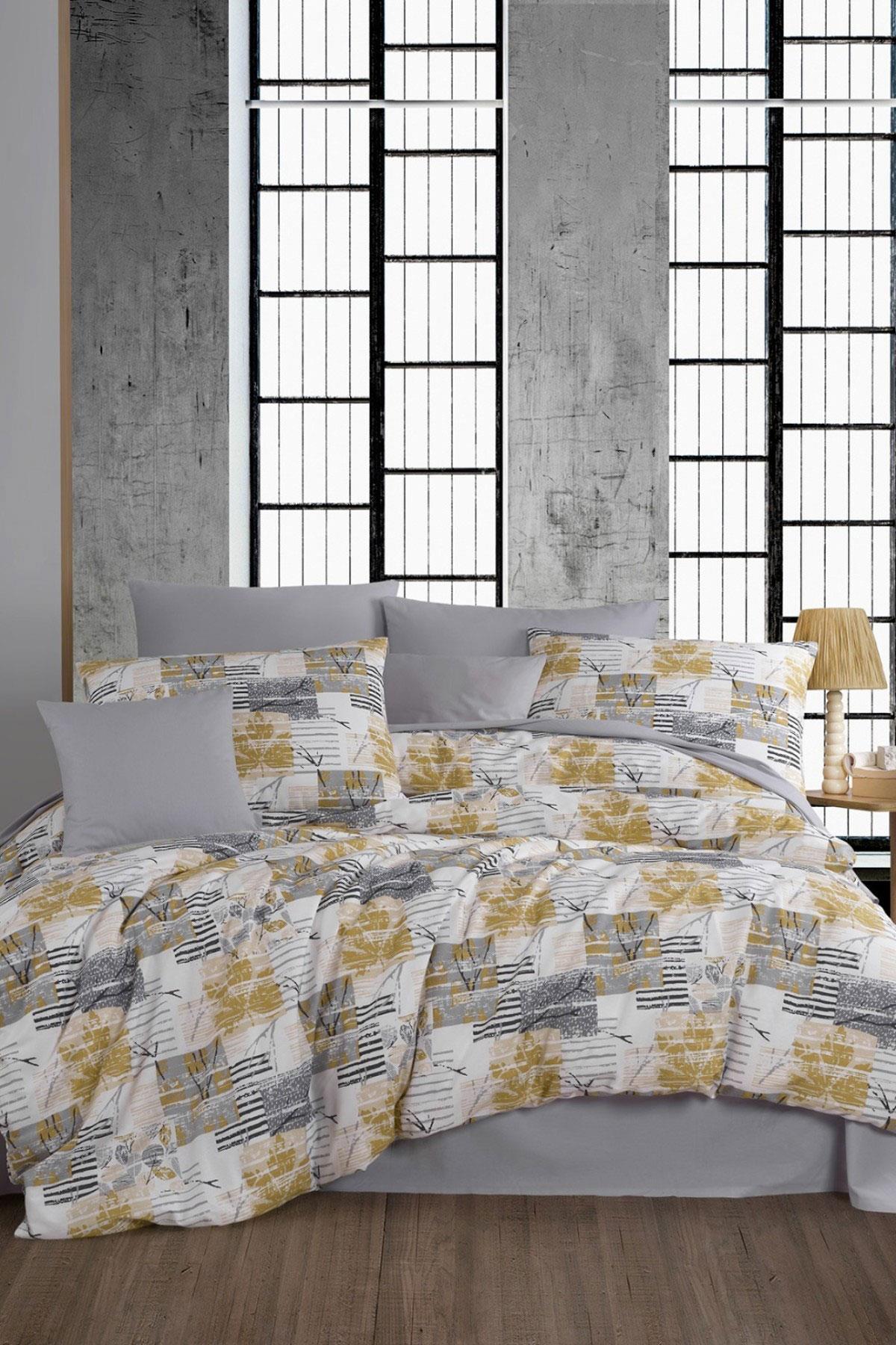 Çift Kişilik Ranforce Nevresim Takımı %100 Pamuklu Serra Gri