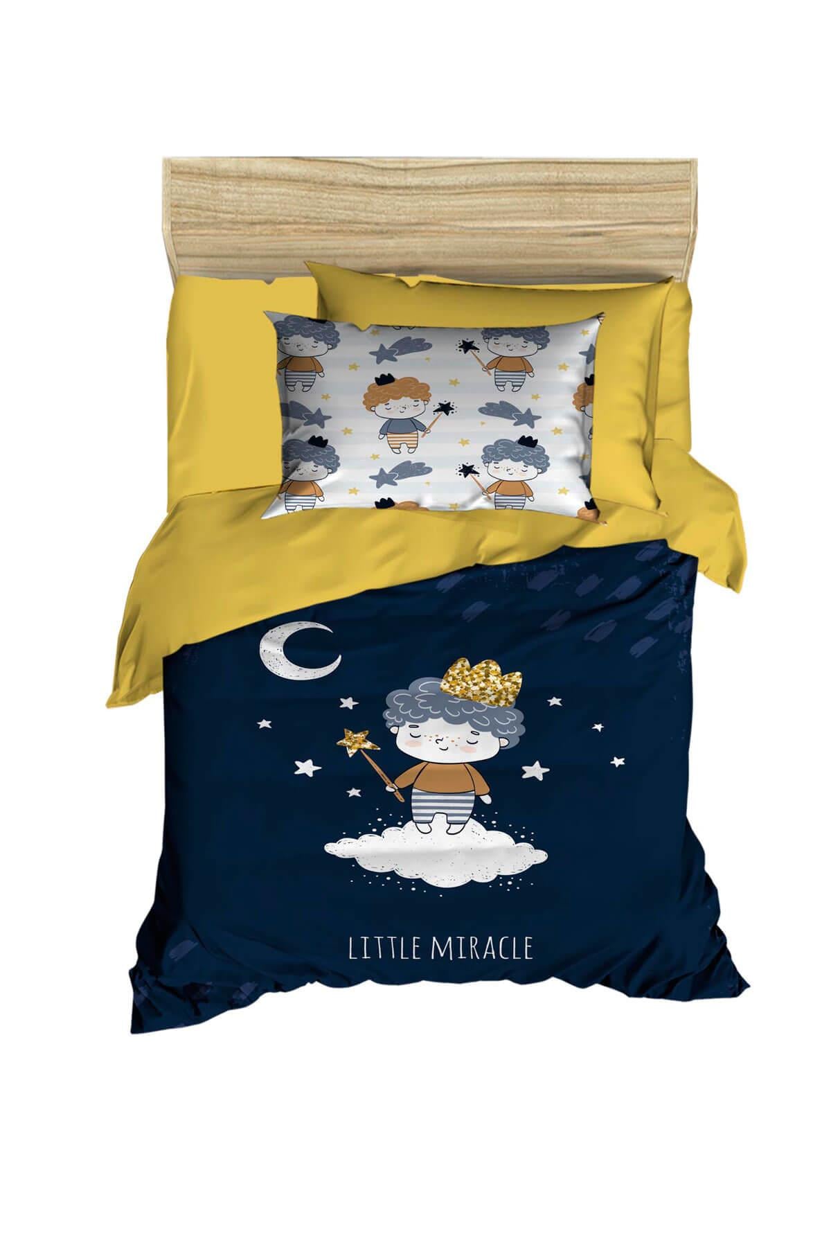 Dijital Baskılı 3d Pamuklu Yenidoğan Bebek Nevresim Takımı Little Miracle Navy