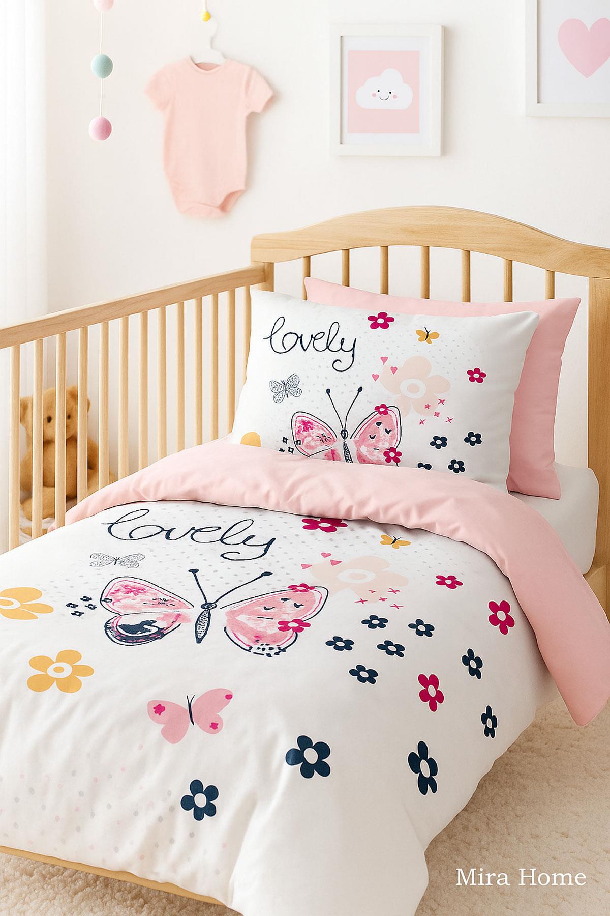 Dijital Baskılı 3d Pamuklu Yenidoğan Bebek Nevresim Takımı Lovely Butterfly