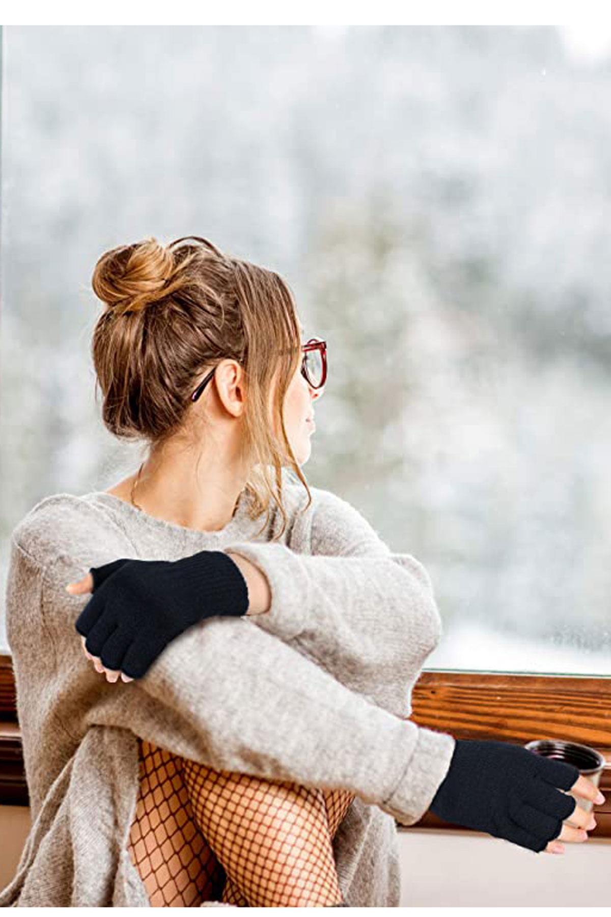 Erkek Kadın Kışlık Triko Parmaksız Eldiven Kesik  