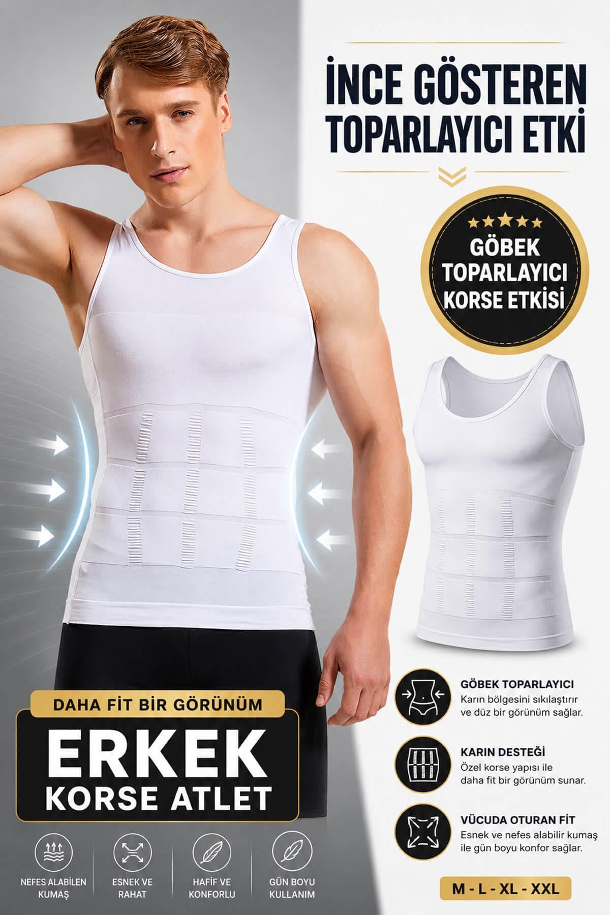 Erkek Korse Atlet Göbek Toparlayıcı İnce Gösteren 1 Beden İncel