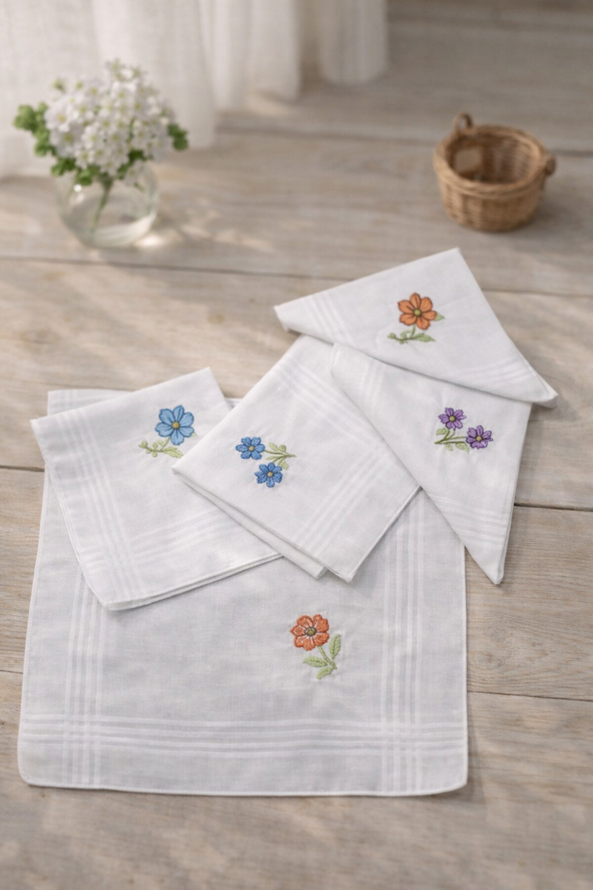 Hediyelik İşlemeli Bayan Mendili 12 Adet 28x28 cm 100 Pamuk