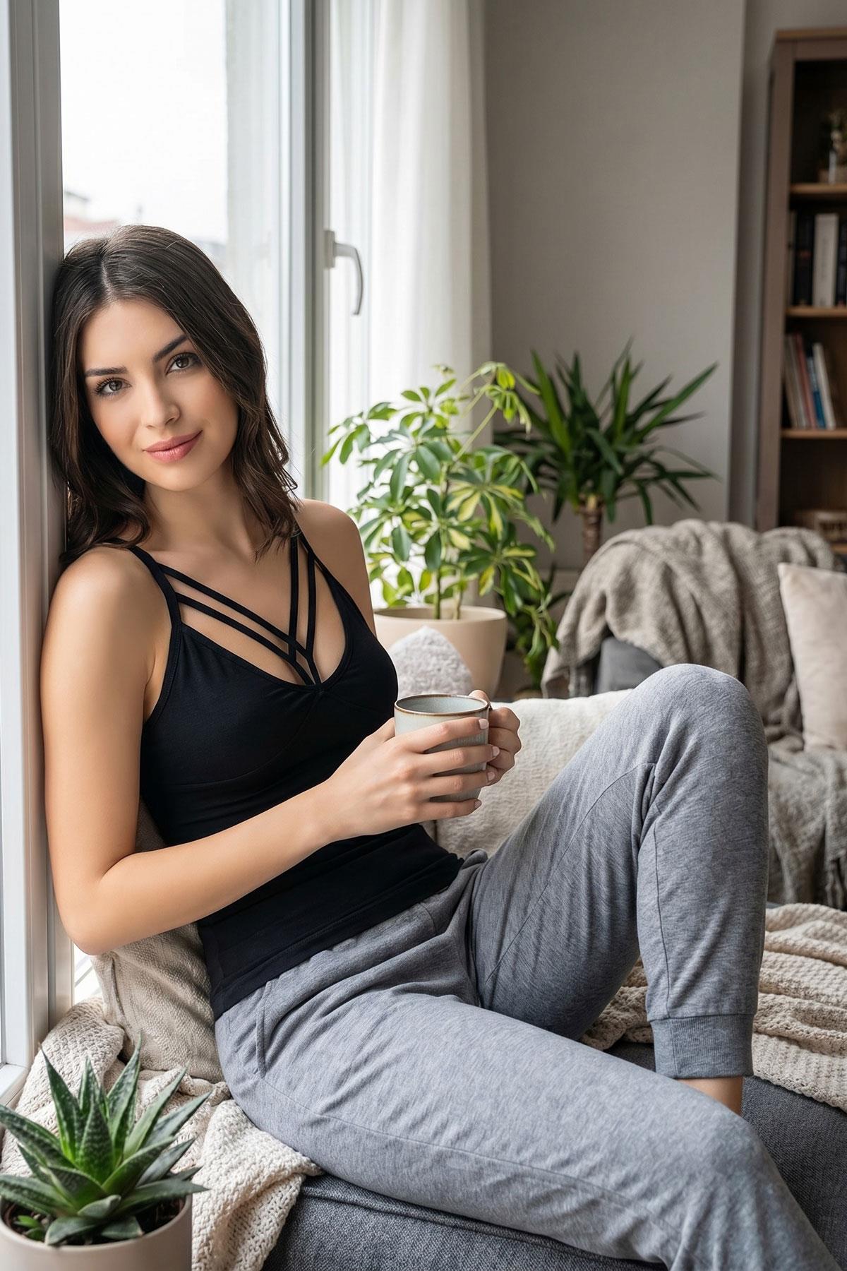 Kadın Çapraz İpli Askılı Atlet Pamuklu Rahat  6351