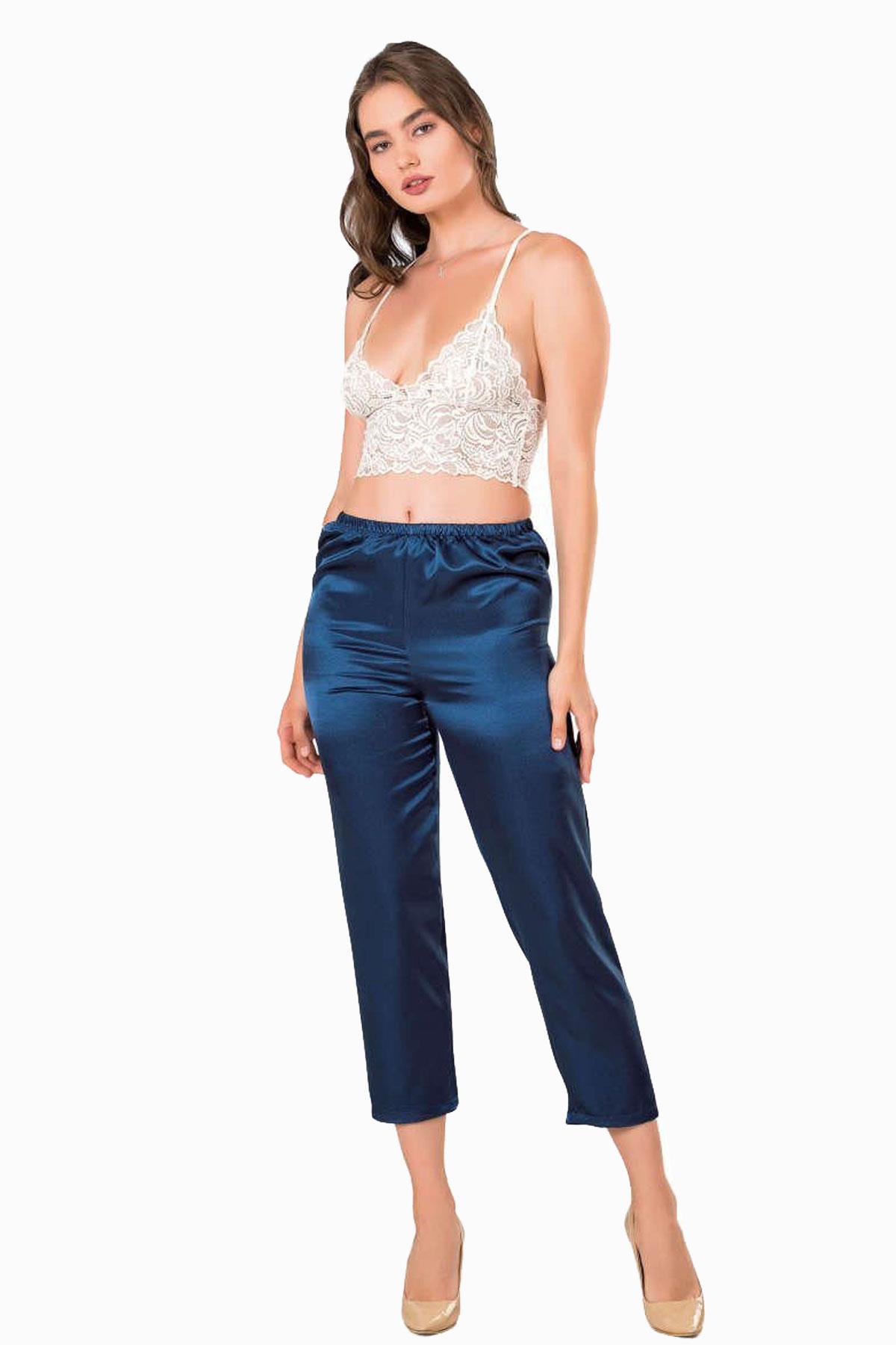 Kadın İp Askılı Bralet Saten Pantolon Pijama Takımı Laci Estetik