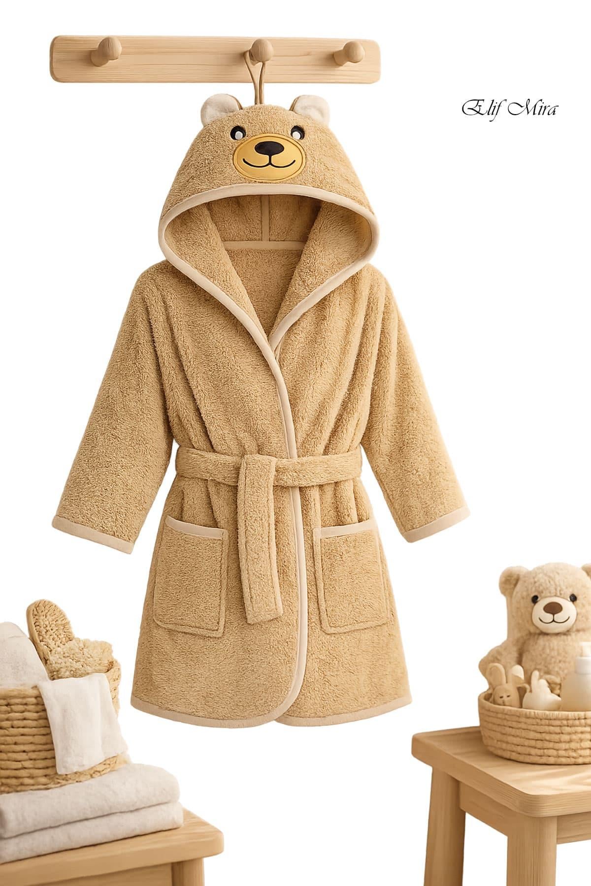 Kapşonlu Pamuklu Çocuk Bornozu Joyful Zoo