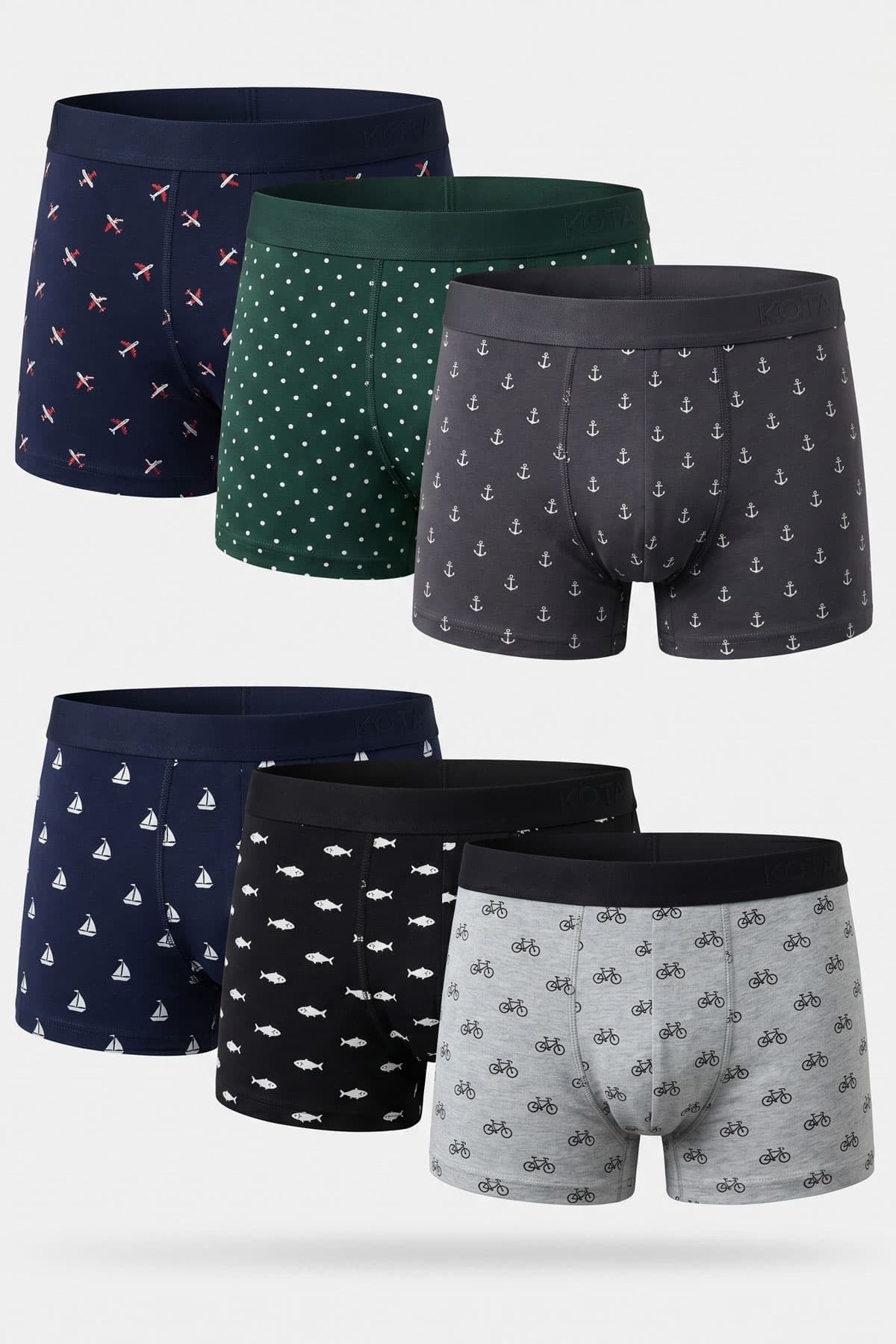 Kota Erkek Baskılı Penye Boxer 6’lı Paket Pamuklu Elastan Karışık Desenli