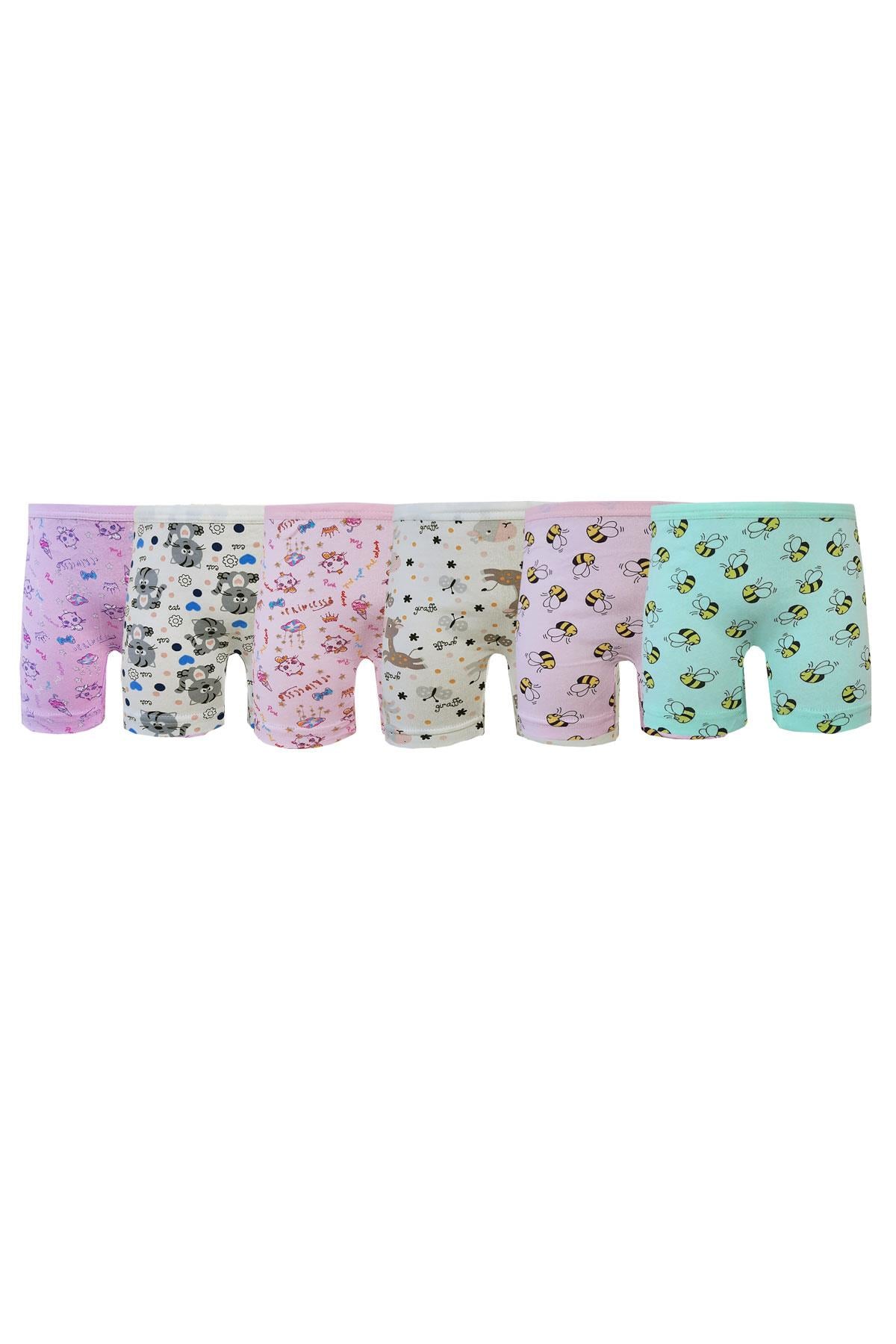 Kota Kız Çocuk Pamuklu Likralı Baskılı Kız Çocuk Boxer 6lı Paket