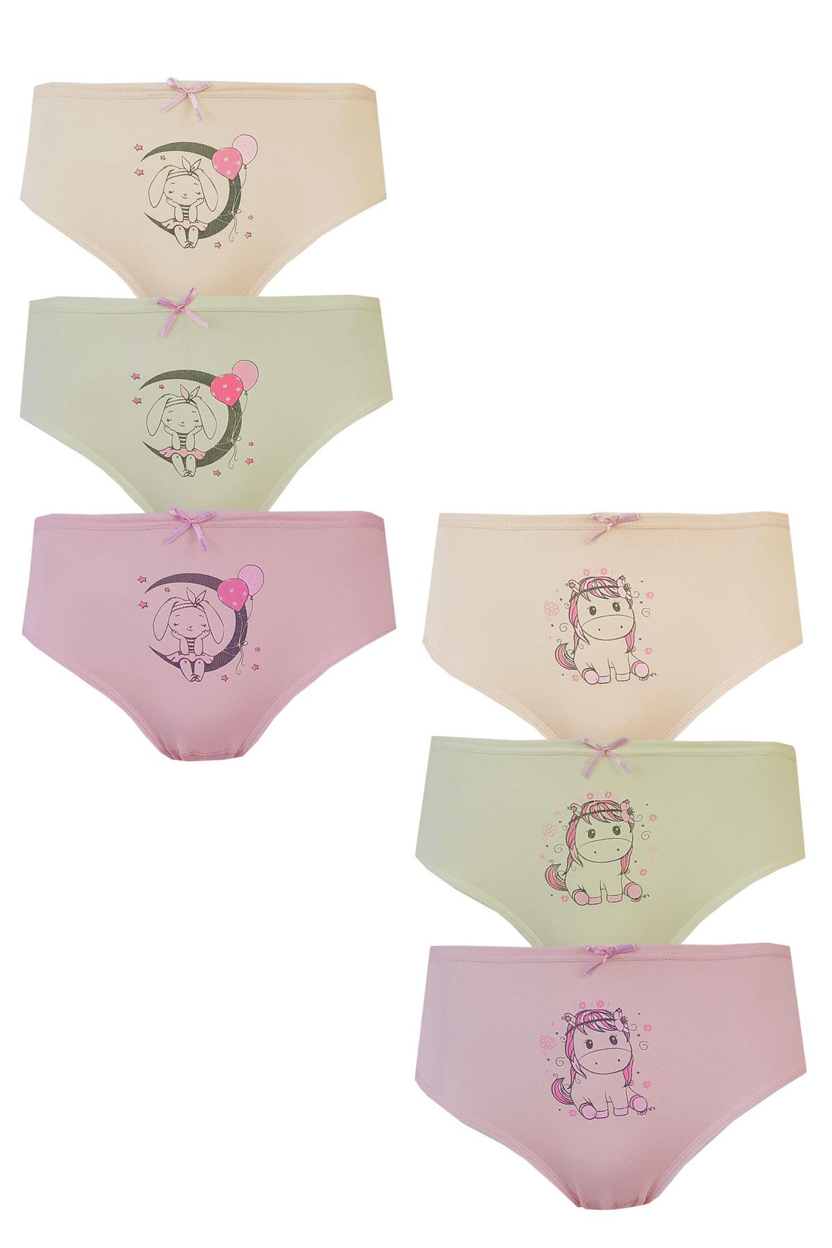 Tekkaplan 6lı Kız Çocuk Baskılı Renkli Külot Pamuklu Likralı Slip