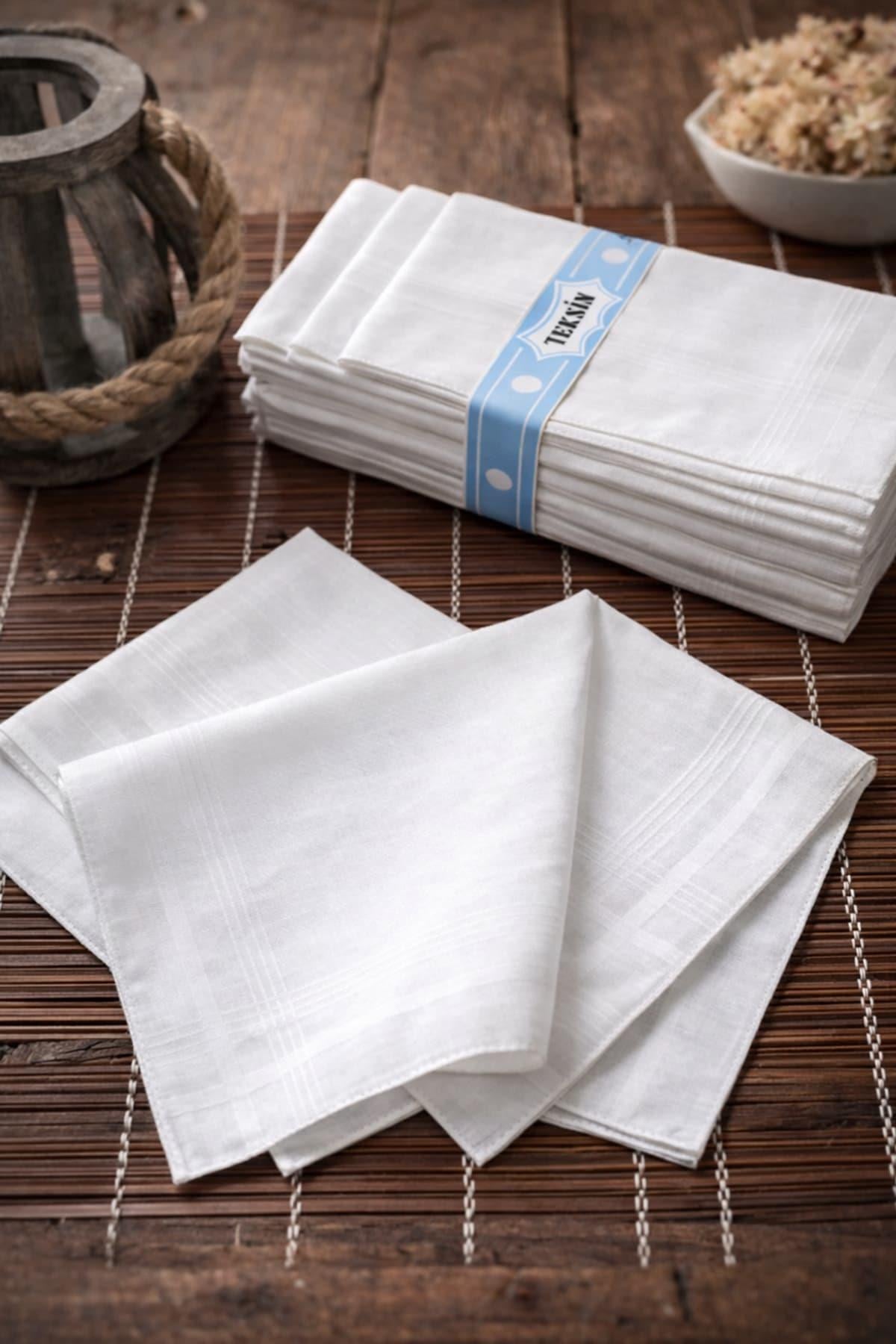 Teksin El Yüz Cep Mendili Beyaz 12 li Paket 36x36 Cm TM Beyaz