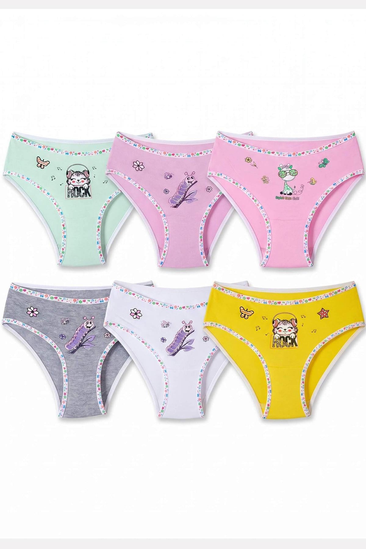 Tutku 6lı Kız Çocuk Baskılı Renkli Slip Külot Likralı