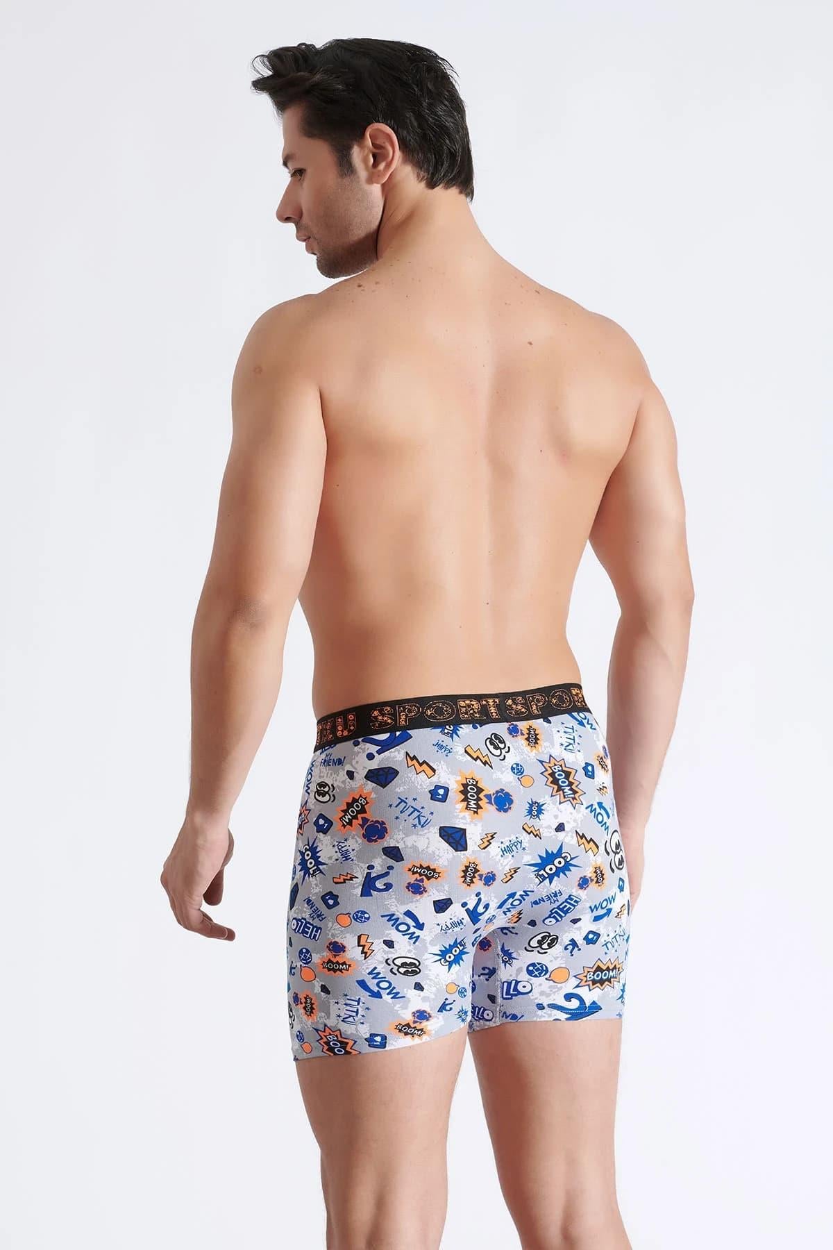 Tutku Erkek Boxer Desenli Likralı Pamuklu Boxer 5li Paket