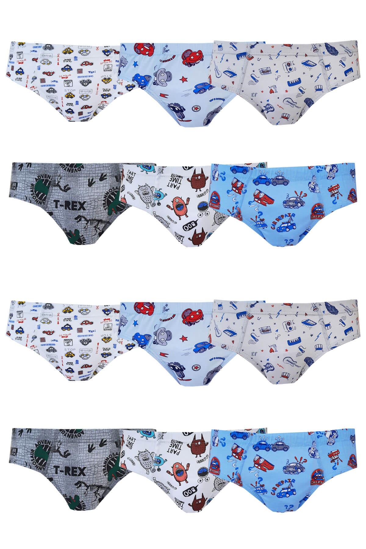 Tutku Erkek Çocuk Renkli Empirme Slip Külot Pamuklu 12li Paket