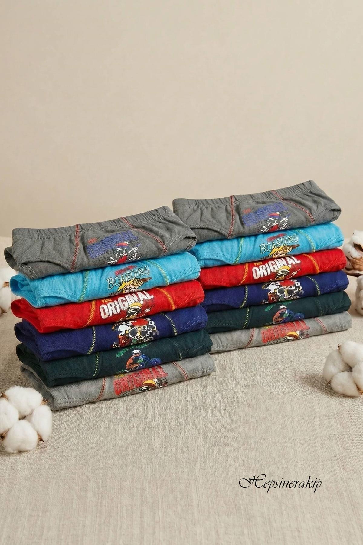 Tutku İç Giyim Erkek Çocuk Desenli Slip Külot Pamuklu 12li Paket