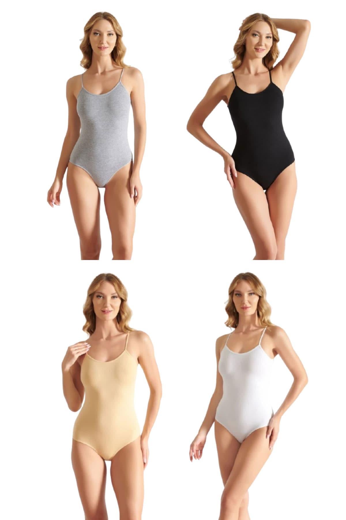 Tutku İç Giyim Kadın İp Askılı Kancalı Çıtçıtlı Body 6 Lı Paket