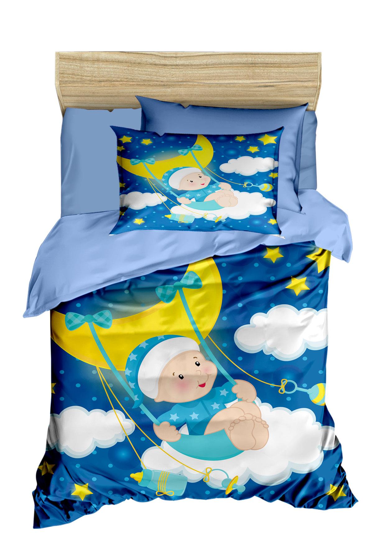Yenidoğan Erkek Bebek Nevresim Takımı 3D Pamuklu Moon Baby