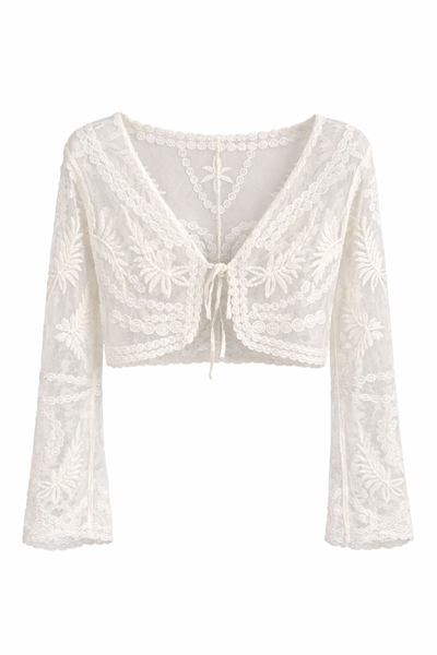 SHEER LACE CROPPED BLOUSE