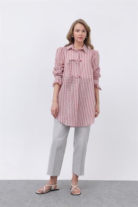 ODRESS_Gömlek_Kadın Bağçık Ve Çizgi Detay Gömlek 10680 Odress BURGUNDY