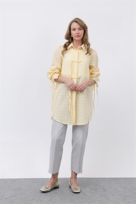 ODRESS_Gömlek_Kadın Bağçık Ve Çizgi Detay Gömlek 10680 Odress YELLOW