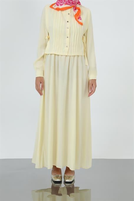 ODRESS_Elbise_Kadın Düğme Ve Bağcık Detay Yelekli Elbise 20692 Odress YELLOW