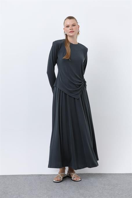 ODRESS_Etek Takım_Kadın Düğüm Detay Etek Takım 14347 Odress DARK ANTRASİT