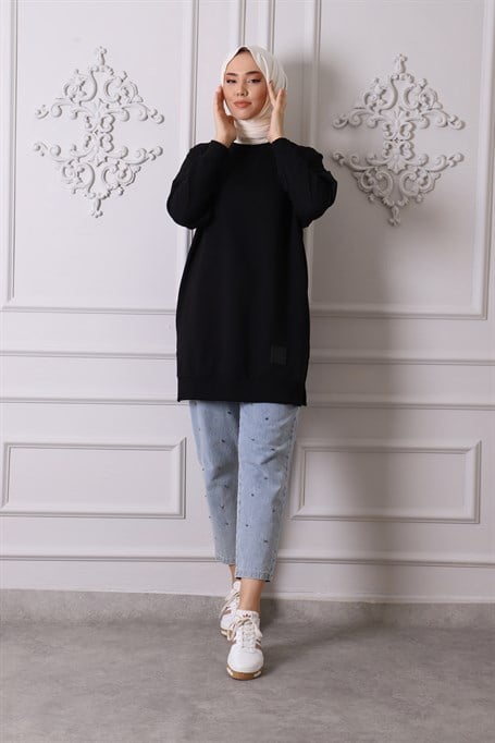 SOUL_TUNİK_Soul 30644 Bisiklet Yaka 2 İplik Tunik SİYAH
