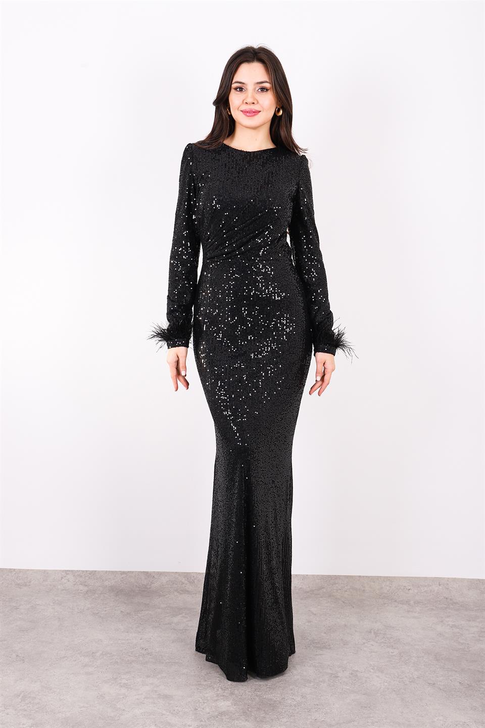 Zara Payet Drape Ve Otriş Detay Abiye Elbise 5020