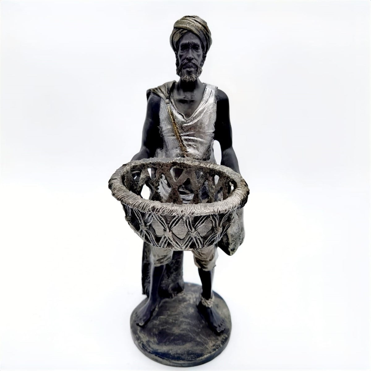 CREARTHOME HİNTLİ SEPETLİ ADAM DEKORATİF BİBLO 15X38 CM KERMANHOME1