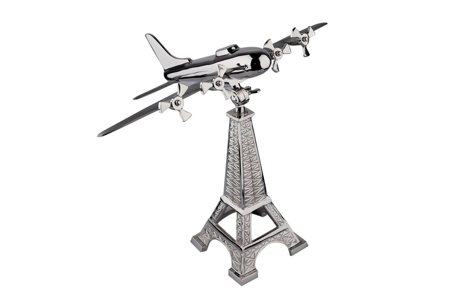 Lucky Art Eyfel Gümüş Metal Uçak Dekor 50 cm KNG 020