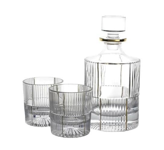Mikasa Moor Gold Çizgili Cam Viski Seti 3 Parça  950ml-280ml P361.101586