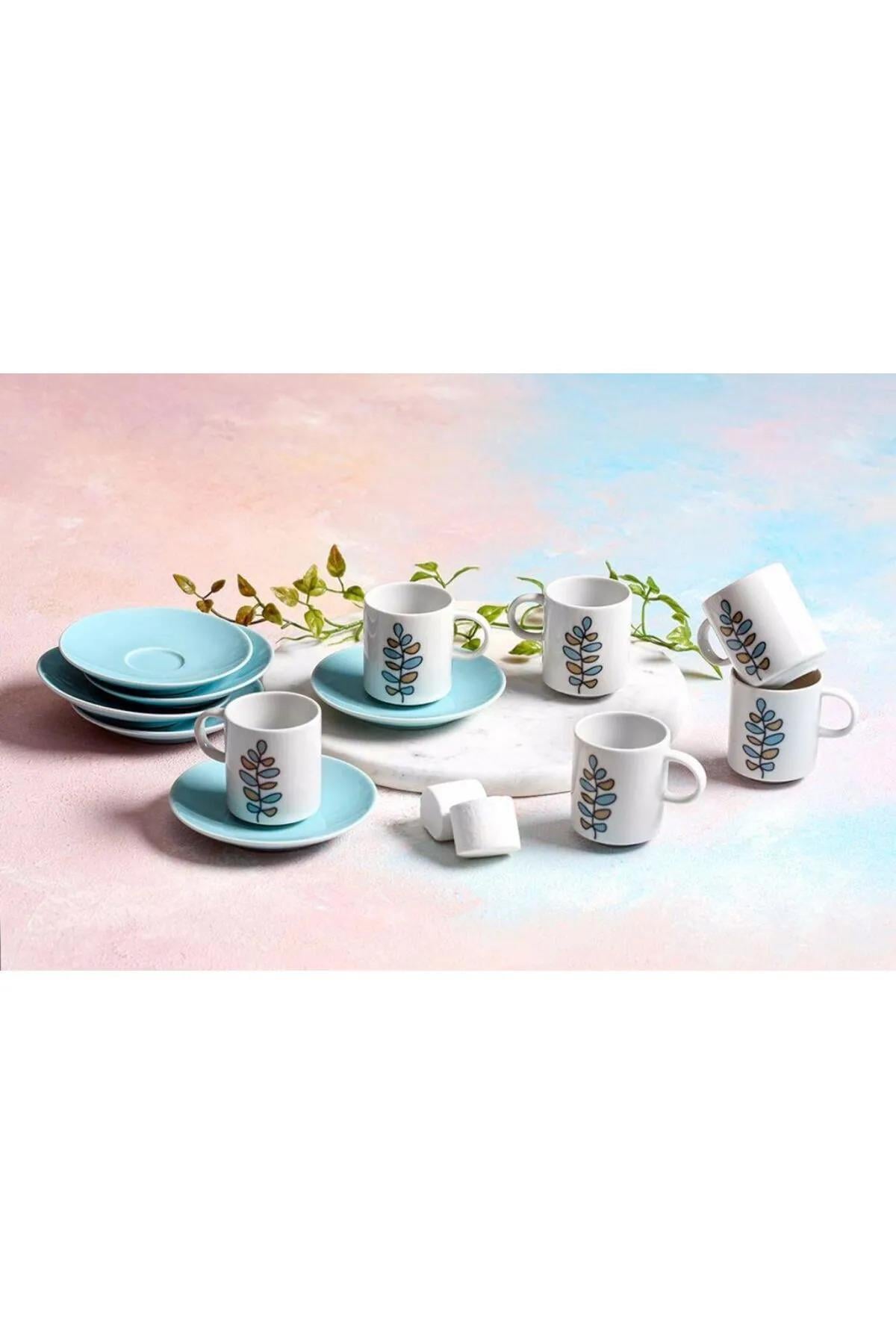 Porland Wisteria Turkuaz 6 Kişilik Kahve Takımı 90cc 04POR035202