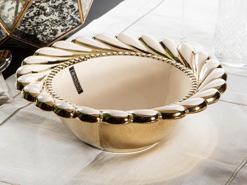 Royking Callavi Yuvarlak Salata Kasesi 29 cm Krem Gold GBO 172