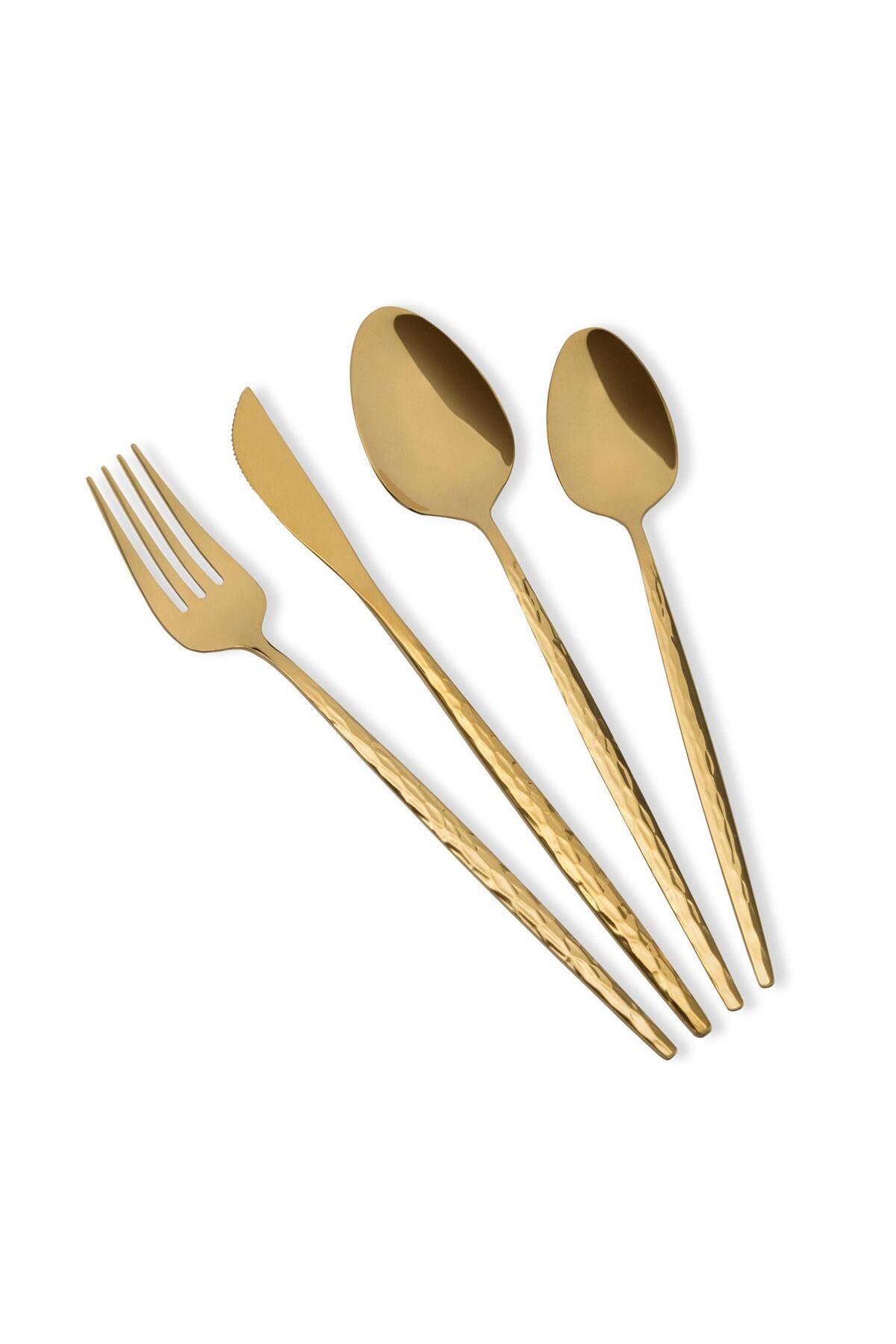 The Mia Shiny Çatal Kaşık Bıçak Takımı Gold 24 Parça CKB0266